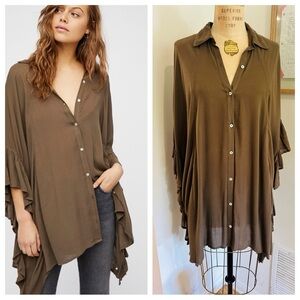 Free People “Endless Summer Love” Olive Green Semi-Sheer Tunic XS/S (runs big)